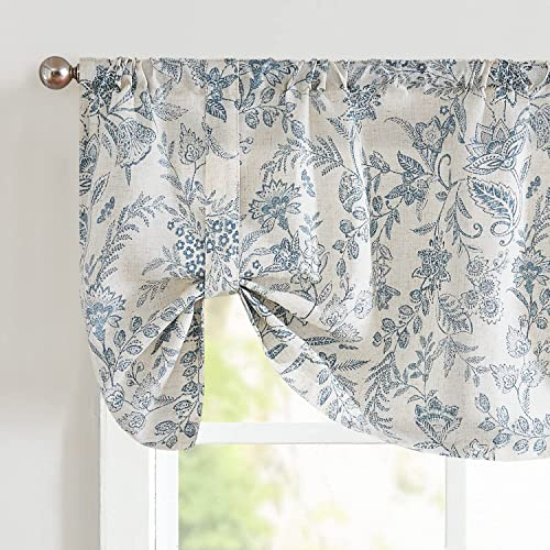 Lazzzy Blue Farmhouse Linen Valance Curtain 20 Inch Tie Up 1 Panel