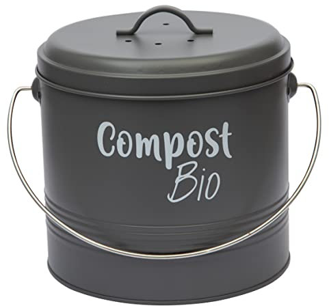 Baroni Home Papelera de Cocina para composteria 3 L, Cesta para residuos orgánicos antiolor, Cubo de Basura, 19 x 19 x 17 cm, Gris Antracita