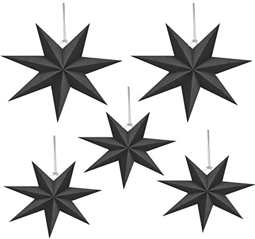 5 Piezas Estrellas Papel Negro, Papel de Linterna de Estrella, Estrella Papel Plegable, Estrella de Techo Pantalla Colgante Adorno Año Nuevo, Boda,Fiesta Decoración del Hogar