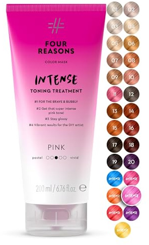 FOUR REASONS Color Mask INTENSE Pink (27 Farbtöne) – Intensive Tönung – Farbspendende Pflege – Semi-Permanente Hot-Pink-Haarfarbe für Aufgehelltes und Coloriertes Haar – 100% Vegan – 200 ml