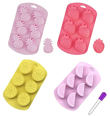 4 moldes de gelatina fruta mini piña, fresa, naranja, arándano, morera, vela de silicona, para decoración de pasteles, cupcakes y fondant