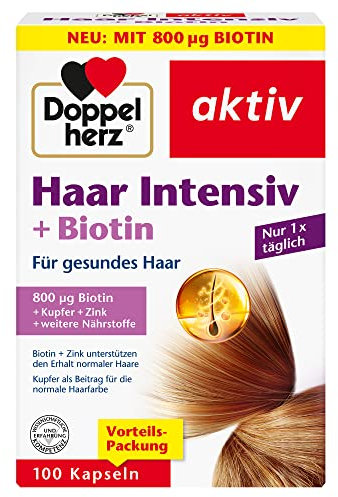 Doppelherz Haar Intensiv + Biotin – Biotin und Zink als Beitrag zum Erhalt normaler Haare – 100 Kapseln