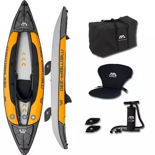 Aqua Marina Kajak 330x90 cm für 1 Person mit Luftsitz Verstellbarer Lehne Transporttasche Reparaturset und Handpumpe strapazierfähig Orange/Anthrazit