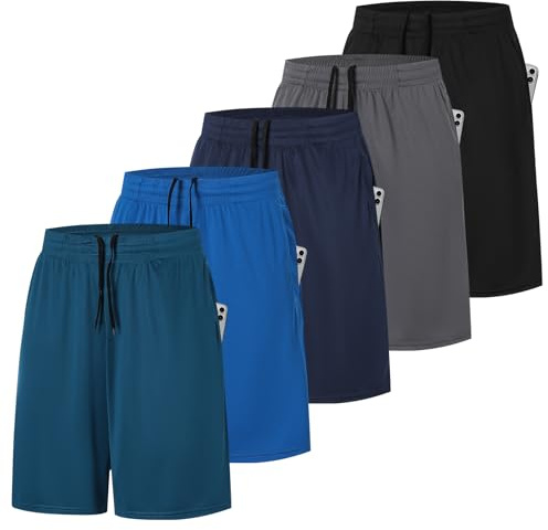 ZENGVEE Pack de 5 Pantalon Corto Hombre Running Transpirables Secado Rápido con Bolsillo Short Ropa Deportiva Pantalon Tenis Hombre Pantalon Gym para Baloncesto Fitness Pantalones（0904-Green-M）
