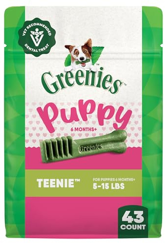 Greenies Dog Treats Veterinarian-Recommended Natural Dental Puppy Treats Teenie Size, 12 oz. Pack, 43 Count