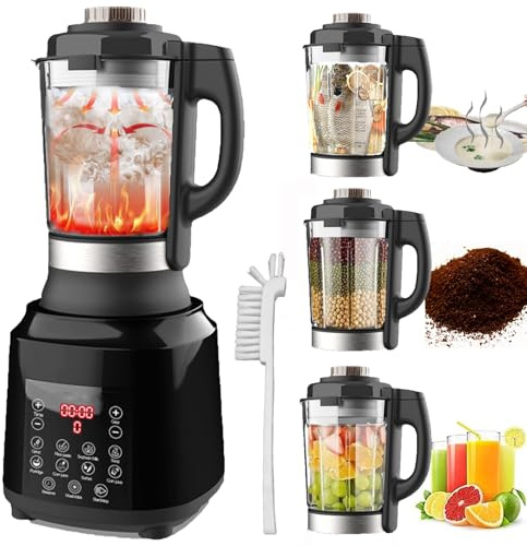 Mélangeur de nourriture de comptoir, machine à soupe chaude, robot de cuisine haute vitesse avec 9 programmes One-Touch, préréglage 12h, autonettoyant, broyage,