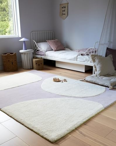 Lord of Rugs Modern Art Rug for Contemporary Retro Homes Living Room Bedroom Carpet Abstract Canvas Pattern Hand Tufted Wool Soft Luxury Area Rug Pebble Purple, Medium 120x170 cm (4'x5'6)