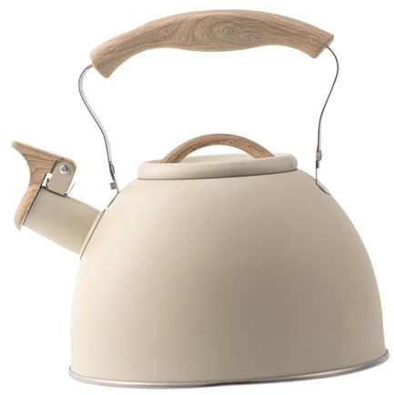 Colcolo Bouilloire à thé sifflante en Acier Inoxydable théière 3L pour thé, café, Eau, bouilloires à Lait Bouilloire à sifflet Fort pour la Cuisine à Domicile, Beige
