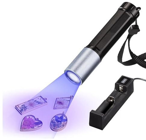 AMIUHOUN Luz UV para curado de resina, luz UV, linterna UV de 365 Nm, secado rápido, LED, impermeable, lámpara UV recargable para orina de mascotas