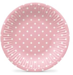 PAW - Pappteller (18 cm) I 8 Stück I Einwegteller Ideal für Hochzeit, Kommunion, Partys, Geburtstag I Papiertellerdruck auf Wasserbasis I Partybedarf 100% Biologisch Abbaubar I Dots light pink