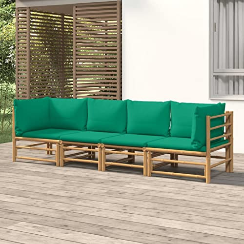 Faroom Gartenlounge Set Bambus Lounge Gartenmöbel Set Loungemöbel Set Bambus Balkon Lounge Sofa Outdoor Balkonmöbel Kleiner Gartengarnitur Sofagarnitur Grün 4-tlg-Type-57