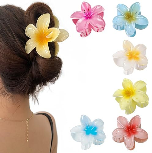 6 Stück Blumen Haarklammer, Rutschfest Flower Hair Clip, Bunt Haarspange Blume, Hawaii Haarspange für Frauen, Haarspiralen Clip, für Dickes Dünnes Haar