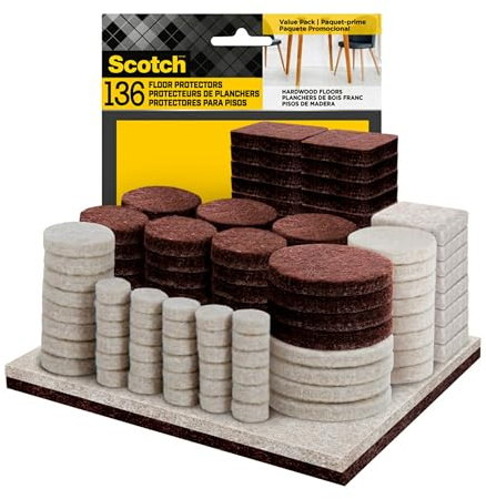 Scotch Pack of 136 Assorted Colours Felt Pads for Protecting Hardwood Floors, Assorted Sizes