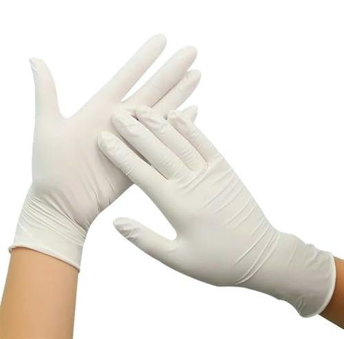 FYJL Guantes Latex 50/100 Piezas Guantes sin Polvo for Lavar Platos, Cocina, jardín, Limpieza del hogar y peluquería Guantes(White 100PCS,XS)