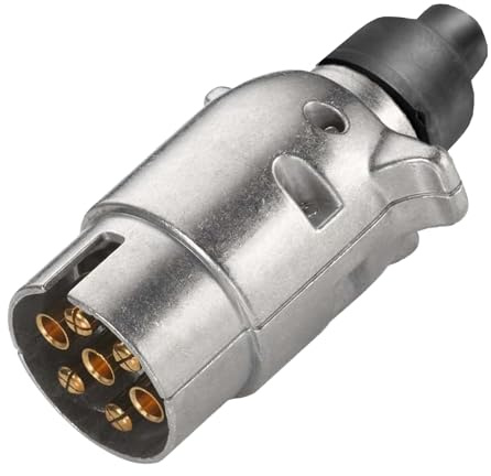 CXTM Kit de fiches de remorque en métal 7 broches avec accessoires de montage, 12 V, étanche à 7 broches, boîtier en aluminium conforme à la norme ISO 1724, pour remorque, caravane, RV, adaptateur AHK