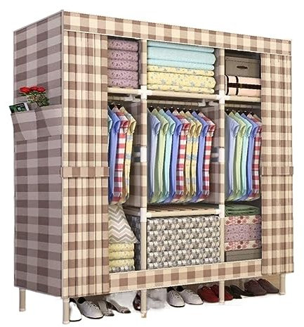 MEIZHITU Wardrobe Closet Schrank Einfacher Kombinations-Kleiderschrank Aus Massivem Holz, Zusammengebauter Stoff-Kleiderschrank, Aufbewahrungsorganisator Closet Aufbewahrungsschrank