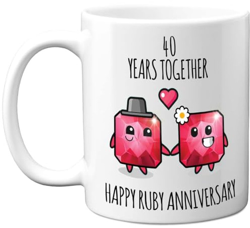 Stuff4 40th Anniversary Mug Gift for Women and Men, 40 Years Together | Happy Ruby Anniversary Wedding for Wife or Husband Mum or Dad Nan Grandad, 11oz Ceramic Coffee Mugs Gifts