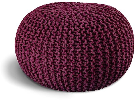 ELYFLAIR® handgefertigter Strickhocker Ø 55cm o. Ø 45cm I Sitzpouf Sitzpuff Bodenkissen Sessel Kissen Sitzhocker Sitzsack - mit eleganter Grobstrick-Optik - Dekoration Interieur (Lila, Ø 55cm)