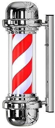 VUIKLCty Poste de luz for barbería, clásico, Cromado, LED, Giratorio, con Tiras Rojas y Blancas, Resistente al Agua, lámpara de Pared Brillante for salón de peluquería, Letrero de Tienda