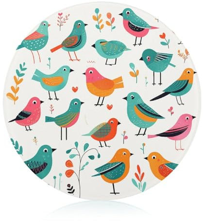 Bird Clip Art Schneidebrett für Küche, rundes Muster, Schneideblock aus gehärtetem Glas, rutschfestes Glasschneidebrett, personalisierte Schneidematten für Zuhause