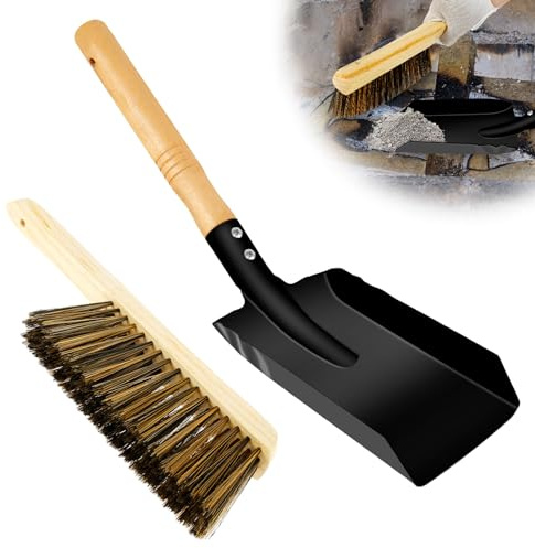 Ash Shovel and Brush Set with Handle, Portable Coal Shovel and Hearth Brush Set, Wear Resistant Fireplace Shovel and Brush Efficient Fireplace Cleaning Kit, Reusable for Fireplaces Barbecue