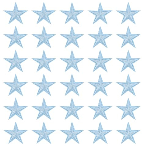PATIKIL Stern Aufbügeln Patches, 30 Stück Stern Aufnäher Applikationen zum Aufbügeln für Kleidung Jacken Hut Rucksack Reparatur Dekorationen, Leuchtend Blau, 1 x 1