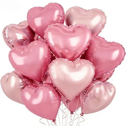 Herz Folienballon 12 Stück,18 Zoll Herz Helium Luftballons Rosa Roségold,Rosa Herzballons Hochzeit, Heliumballon Herzen,Herzluftballons für Geburtstag Valentinstag Verlobung Muttertag