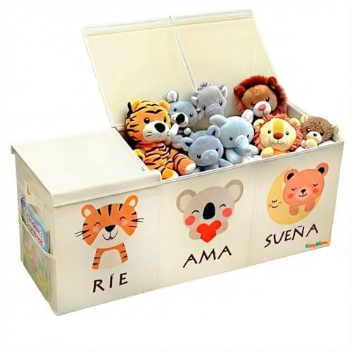 KissyMino Baúl almacenaje juguetes infantil XL con tapa, Organizador juguetes infantil plegable, Cesta decorativa dormitorio, sala de juegos y guardería, Juguetero (Sueña)