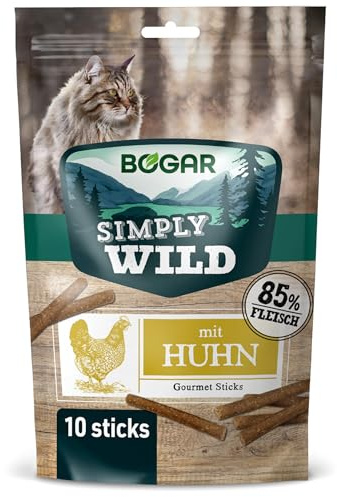 Bogar – Simply Wild – Katzenleckerlis – Ergänzung zur Katzenfutter – Schmackhafte Katzensticks mit Huhn – Leckere Katzensnacks zur Katzenpflege & Belohnung – Perfekt für Interaktive Momente – 50 g