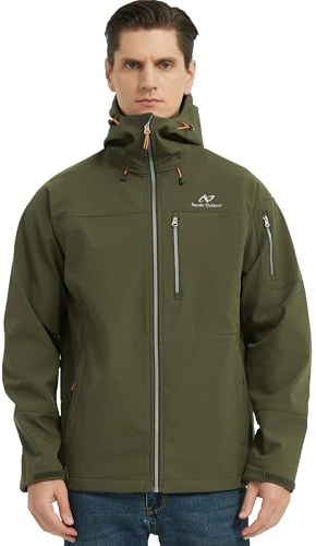 NORDIC OUTLAND Vattentät Softshell regnjacka med huva, vindjacka med huva 7 fickor, lätt skal för utomhusaktiviteter