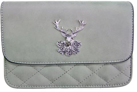 Gesteppte Trachten Handtasche Anni mit Hirsch Applikation | Hellgrau