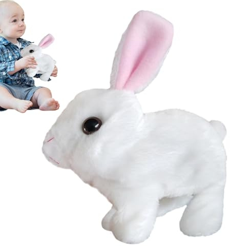 Bunny Plush Toy - Interactive Stuffed Rabbit With Motion and Sound | Realistic Soft Jumping Rabbit That Twitches Shakes Ears | Electronic Pet Toy for Kids and Animal Lovers, 6.3x3.54x6.3 inches