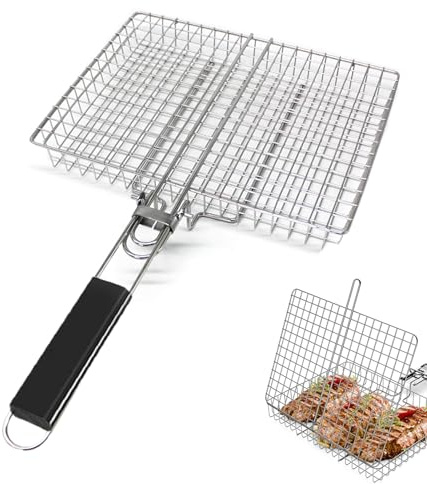 BBQ Grillkorb - Edelstahl Grillkorb | Tragbares Antihaft-Kochgestell | Grillzubehör zum Erhitzen von Schweinefleisch, Rind, Brokkoli, Steak, Hammel, Kartoffel, Fisch, Gemüse