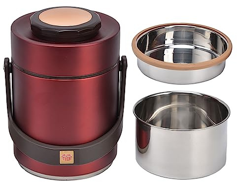 Fyearfly Boîte à déjeuner Bento sous vide à 3 couches en acier inoxydable, portable, isotherme, garde les repas au chaud, design étanche pour étudiants et employés de bureau, rouge