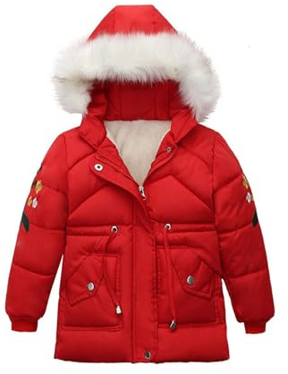 Mjjsk Piumino per bambini e ragazze, caldo cappotto imbottito in piumino spesso parka trapuntato cappotto invernale per bambini cappotto esterno morbido capispalla, Rosso, 4 anni