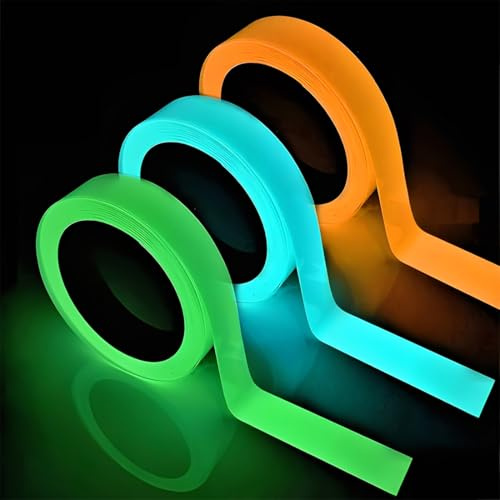 COYUN 3 Rouleau Fluorescent,Bande Fluorescente Autocollante,Autocollant Fluorescent,Autocollant,Ruban Fluorescent Adhesif,pour Utilisation sur Scènes,Escaliers,Couloirs,Panneaux de Sortie,5m * 10mm