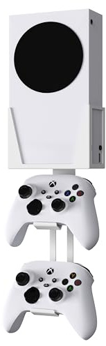Wall Mount for Xbox Series S - All Metal Space-Saving Bracket with Detachable Controller & Headphone Holder Accessories for Series S, Ventilated Heat Dissipation Design and Easy Installation, White