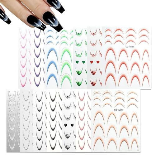 Adesivi Per Unghie A Stile Francese | 14 Fogli Stencil Strumenti,Adesivi Per Unghie Manicure French Sfumato,Per Donne Ragazze Artisti Casa Salon Viaggio Routine Quotidiana Cura