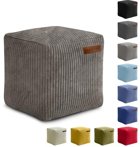 Green Bean Indoor Cord Sitzhocker Pouf Cube 40x40x40cm mit EPS-Perlen Füllung - kuschelig weich waschbar - die ideale Ergänzung zum Sitzsack für Kinder & Erwachsene - Anthrazit