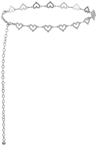 Bremorou Heart Chain Belt For Women Rhinestone Adjustable Metal Waist Body Chain Belt Y2k For Women Girl Dresses Jeans Bikinis(Silver)