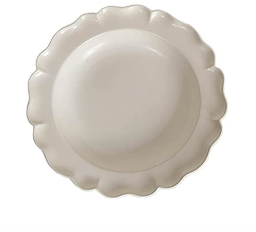 DTACBNEUZ plato hondo Plato de comedor Vintage, plato con borde flor blanca pura, amarillo crema, desayuno, postre, ensalada frutas, hondo(Blanco)
