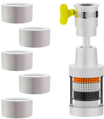 Filtre à Eau pour Robinet 360°, avec 5 Éléments Filtrants Interchangeables en Coton, Filtre Anti Calcaire Robinet, Filtre Eau Robinet, pour cuisine, évier, salle de bain, la Maison