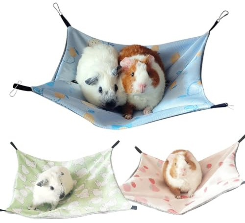 CVASNF 3 Stück Meerschweinchen Hängematte, Eisseide Doppelschicht Hängende Kleintierbetten Frettchen Zubehör Haustierhängematte für Hamster und Meerschweinchen 28 X 28 cm