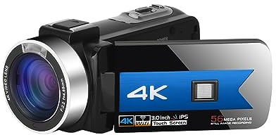 Caméras Vidéo Numériques De Vision Nocturne for La Diffusion en Direct Webcam Photographie WiFi À Distance 4K Vlog Caméscope Enregistreur Infrarouge Prend Netteté Fluidité(64G SD Card,Blue)