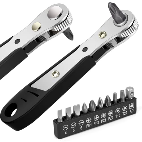 OSDUE Mini Carraca Reversibel Spärrskruvmejsel och 10 Tips 110 mm Magnetisk Phillips-skruvmejsel, för Bil- och Hushållsreparation - Svart