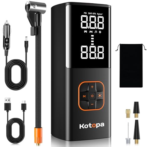 Kotopa Elektrische Luftpumpe, Akku Kompressor, Automatischer Stopp | 150 PSI, 4 Betriebsmod, Akku Luftpumpe für E-Bike, Auto, Motorrad, Elektrorollern, Bälle, Schwarz