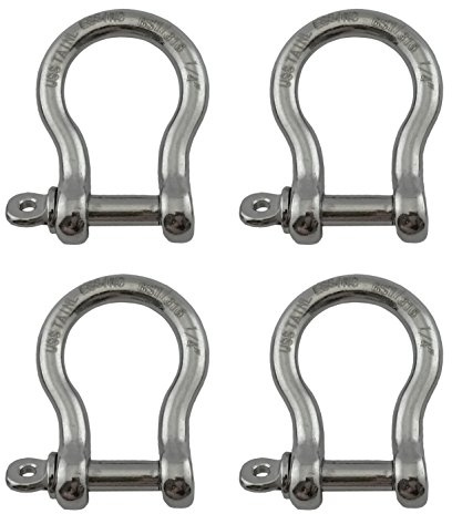 US Stainless 4 Pieces Stainless Steel 316 Forged Bow Shackle 1/4 (6mm) Marine Grade