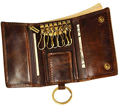 Le’aokuu Schlüsseletui Mini Leder Schlüsselanhänger Ledergeldbörse Kleine Geldbörse Damen Herren Autoschlüssel Tasche Schlüsselmäppchen (1064 Kaffee)