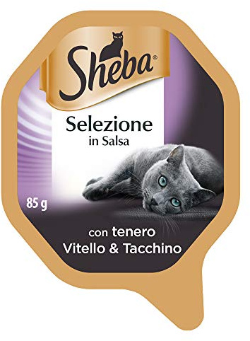 Sheba Selezione in Salsa, Cibo Umido per Gatti con Tenero Vitello & Tacchino - 22 Vaschette da 85 g, Totale: 1870 g