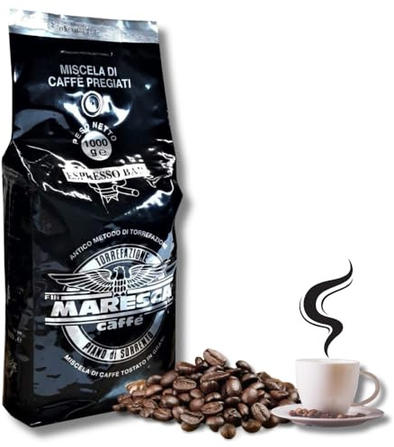 Caffè Maresca - Miscela Black - Chicchi di Caffè in grani da 1 kg -Tostati Artigianalmente in Italia - Confezione da 1 kg Con Valvola Salva Aroma